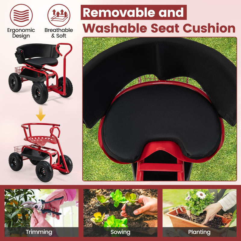 Load image into Gallery viewer, Goplus Garden Cart, Outdoor Rolling Garden Scooter W/Adjustable 360 Degree Swivel Seat