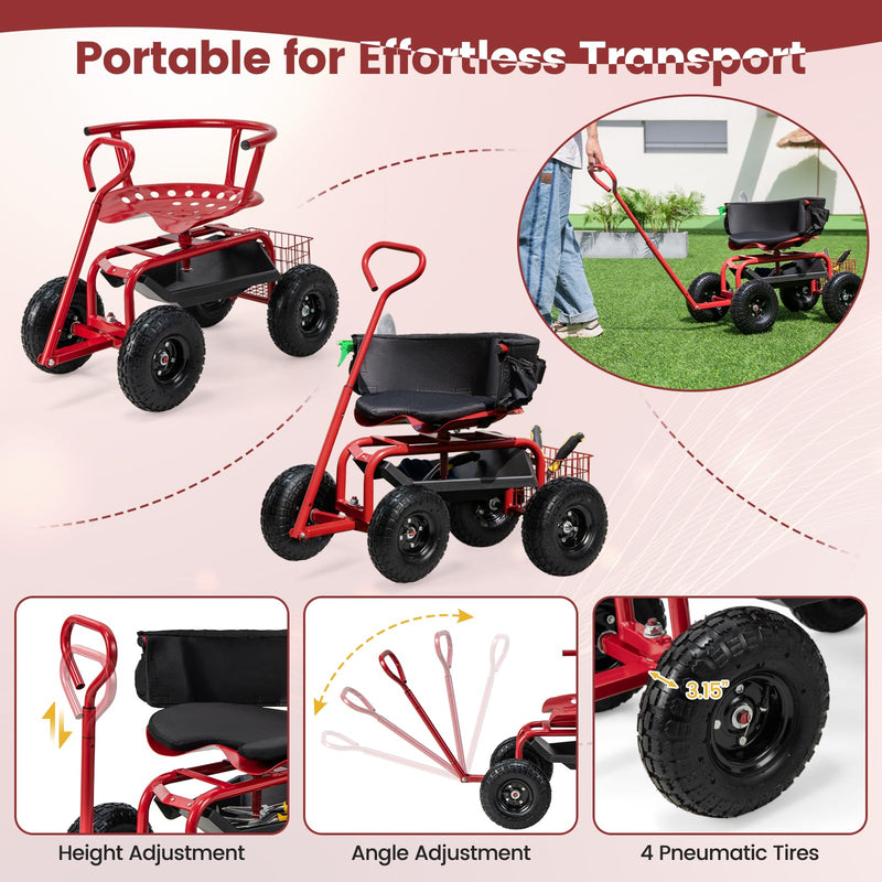 Load image into Gallery viewer, Goplus Garden Cart, Outdoor Rolling Garden Scooter W/Adjustable 360 Degree Swivel Seat