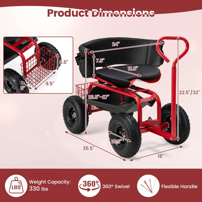 Load image into Gallery viewer, Goplus Garden Cart, Outdoor Rolling Garden Scooter W/Adjustable 360 Degree Swivel Seat