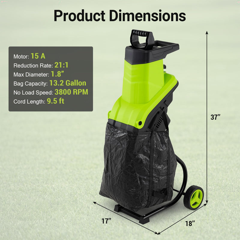 Load image into Gallery viewer, Goplus 15-Amp Electric Wood Chipper Shredder Mulcher w/1.8” Max Cutting Diameter & 50L Collection Bag