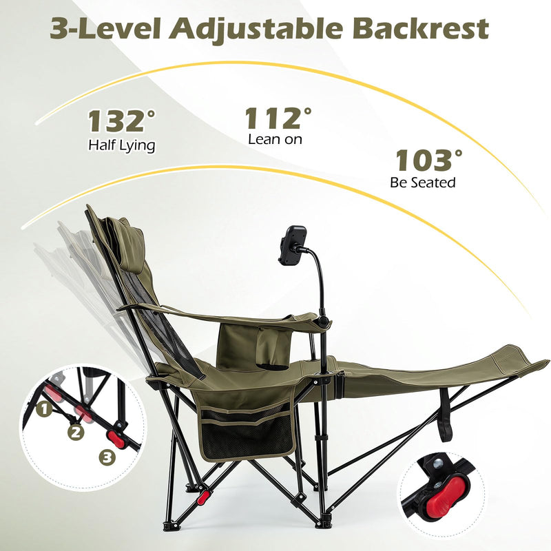 Load image into Gallery viewer, Goplus 2-in-1 Reclining Camping Chair w/Detachable Footrest & 3-Level Adjustable Backrest
