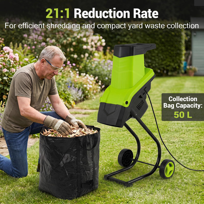 Load image into Gallery viewer, Goplus 15-Amp Electric Wood Chipper Shredder Mulcher w/1.8” Max Cutting Diameter & 50L Collection Bag