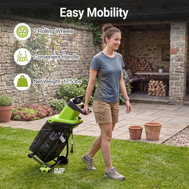 Load image into Gallery viewer, Goplus 15-Amp Electric Wood Chipper Shredder Mulcher w/1.8” Max Cutting Diameter & 50L Collection Bag