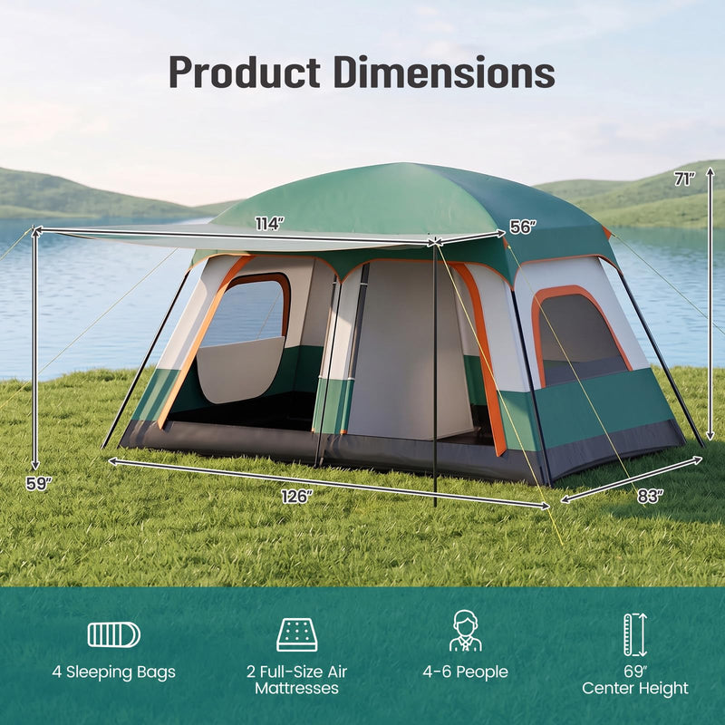 Load image into Gallery viewer, Goplus Camping Tent with Porch & 2 Rooms for Backpacking Hiking & Camping