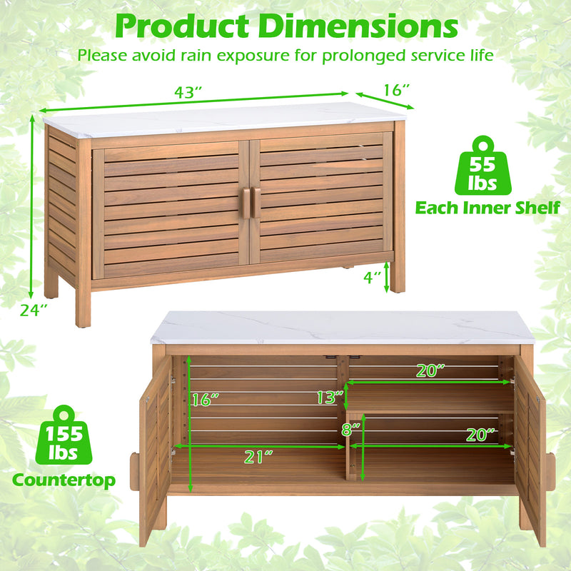 Load image into Gallery viewer, Goplus Patio 2-Door Acacia Wood Storage Container with Faux Marble Top