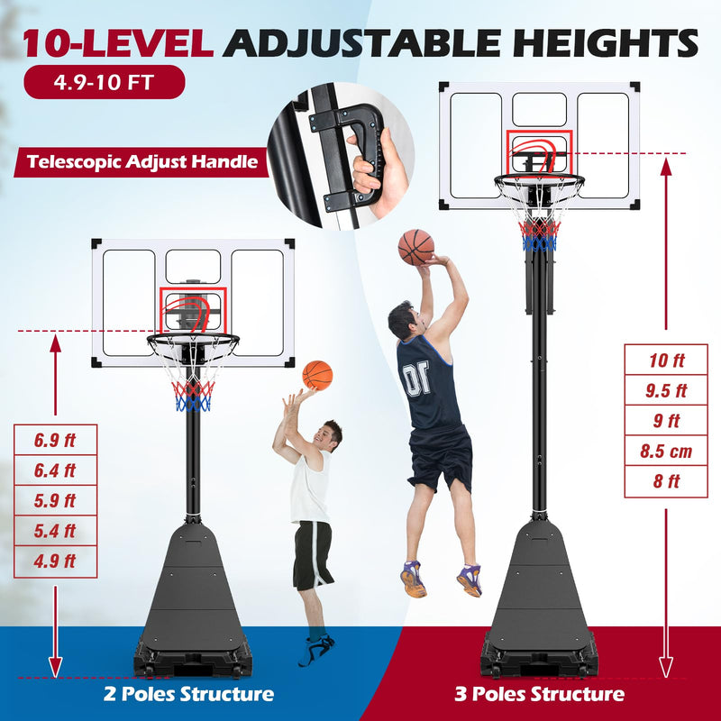 Load image into Gallery viewer, Goplus 4.9-10 FT Adjustable Portable Basketball Goal System w/Shatterproof PC Backboard
