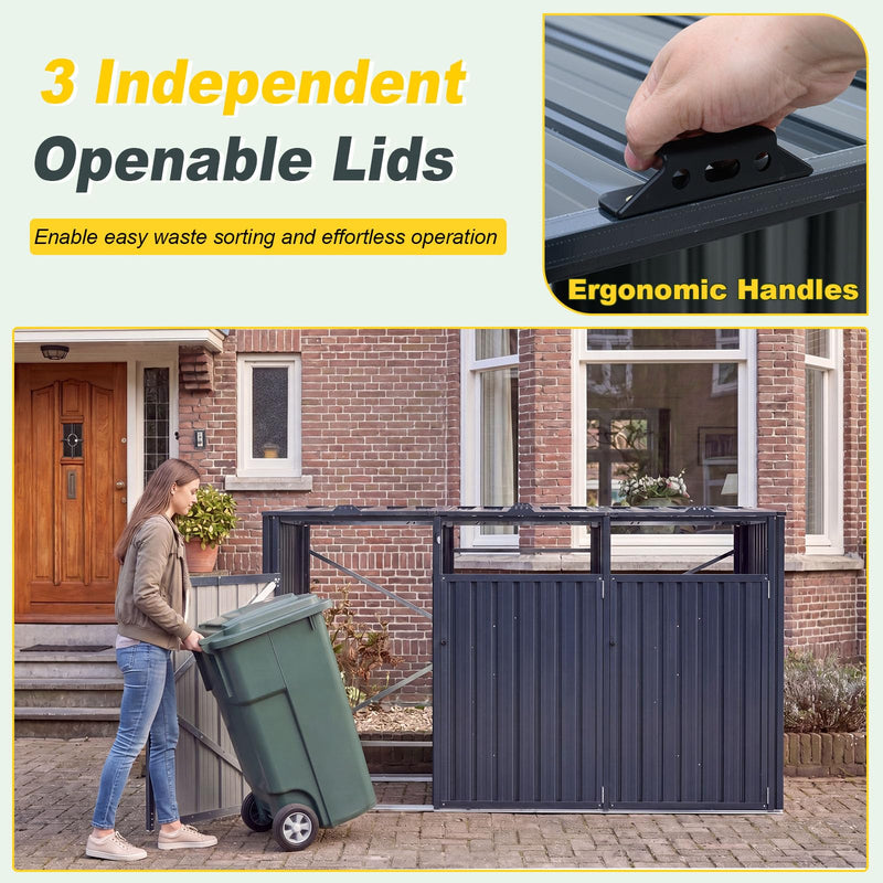 Load image into Gallery viewer, Goplus 7.8 x 2.6 FT Outdoor Trash Can Storage 3-Bin Metal Garbage Shed with Flip-Up Lids