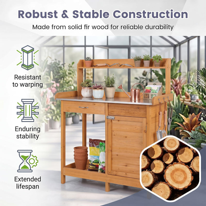Load image into Gallery viewer, Goplus Garden Potting Bench Table with Stainless Steel Tabletop for Yard Porch Lawn