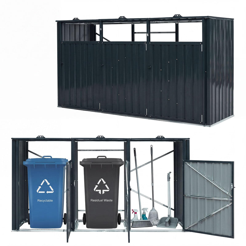 Load image into Gallery viewer, Goplus 7.8 x 2.6 FT Outdoor Trash Can Storage 3-Bin Metal Garbage Shed with Flip-Up Lids