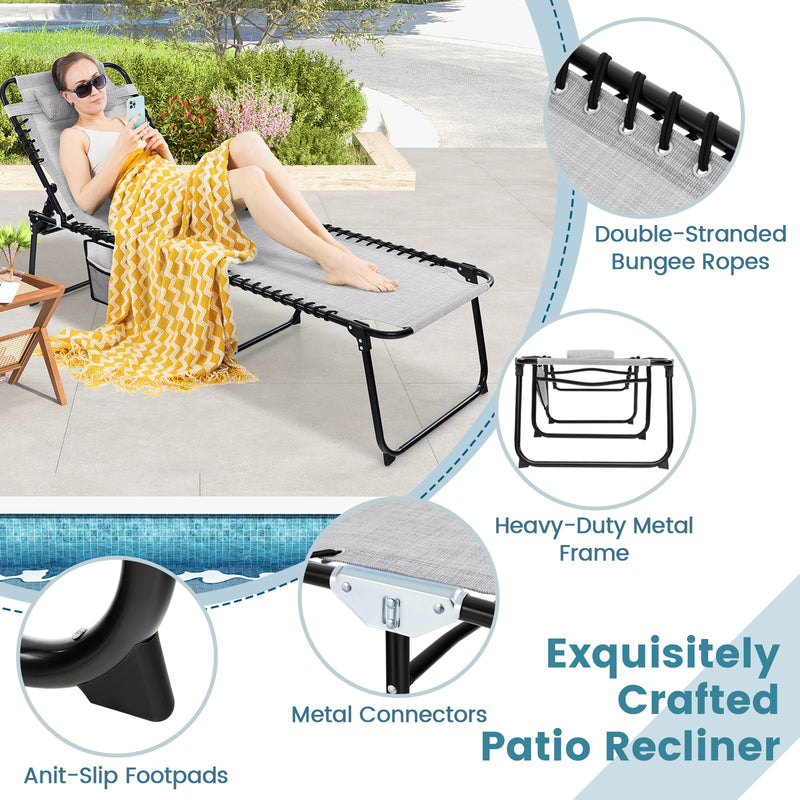 Load image into Gallery viewer, Patio Folding Chaise Lounge, Portable Lay Flat Reclining Chair w/ 4-Level Backrest, Side Pocket & Detachable Headrest