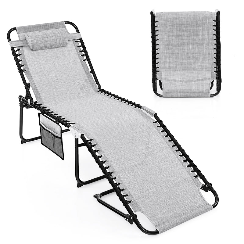 Load image into Gallery viewer, Patio Folding Chaise Lounge, Portable Lay Flat Reclining Chair w/ 4-Level Backrest, Side Pocket & Detachable Headrest