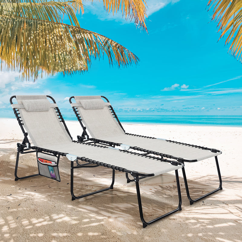 Load image into Gallery viewer, Patio Folding Chaise Lounge, Portable Lay Flat Reclining Chair w/ 4-Level Backrest, Side Pocket & Detachable Headrest