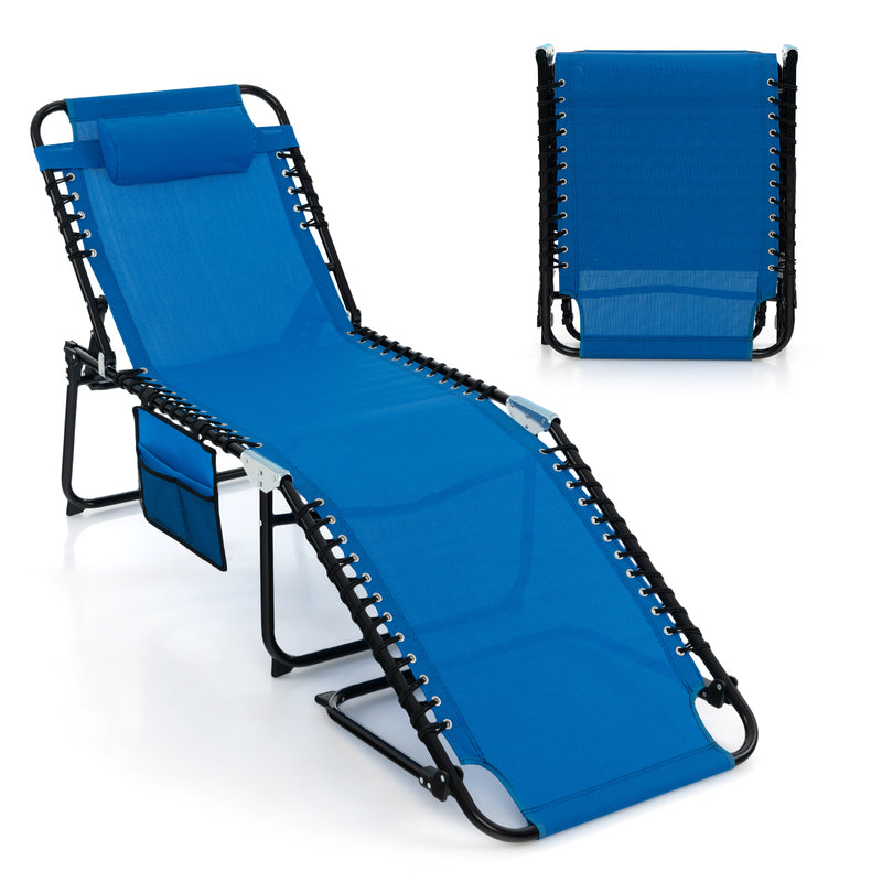 Load image into Gallery viewer, Patio Folding Chaise Lounge, Portable Lay Flat Reclining Chair w/ 4-Level Backrest, Side Pocket & Detachable Headrest