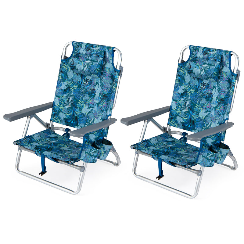 Load image into Gallery viewer, Goplus Backpack Beach Chairs, 2 Pcs Portable Camping Chairs with Cool Bag and Cup Holder (Without Side Table)