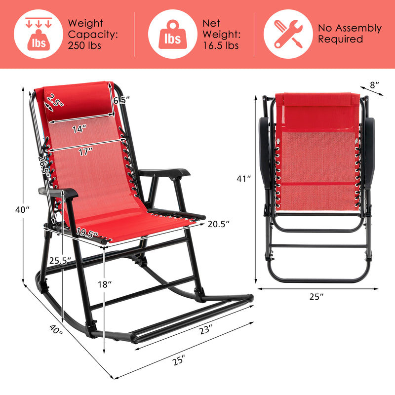 Load image into Gallery viewer, Folding Rocking Chair Recliner Headrest Patio Pool Yard Outdoor