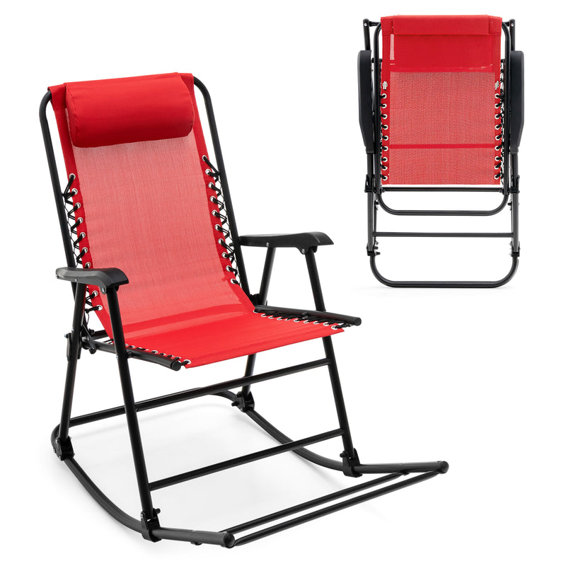 Load image into Gallery viewer, Folding Rocking Chair Recliner Headrest Patio Pool Yard Outdoor