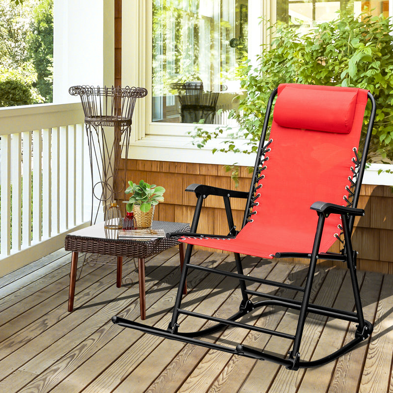 Load image into Gallery viewer, Folding Rocking Chair Recliner Headrest Patio Pool Yard Outdoor