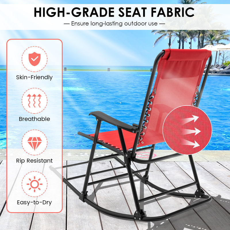 Load image into Gallery viewer, Folding Rocking Chair Recliner Headrest Patio Pool Yard Outdoor