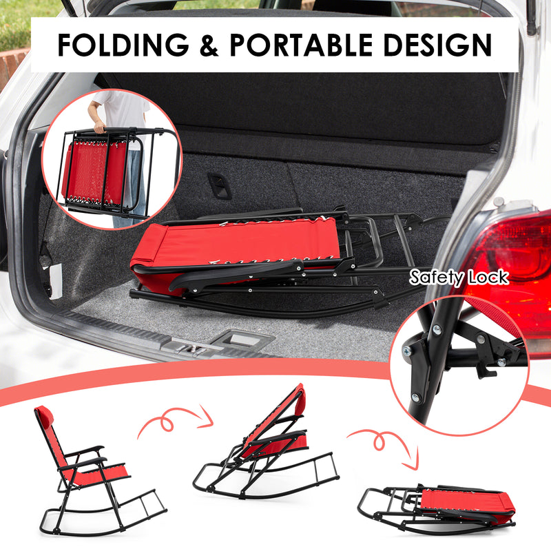 Load image into Gallery viewer, Folding Rocking Chair Recliner Headrest Patio Pool Yard Outdoor