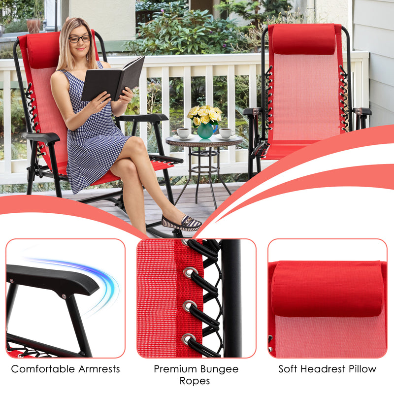Load image into Gallery viewer, Folding Rocking Chair Recliner Headrest Patio Pool Yard Outdoor