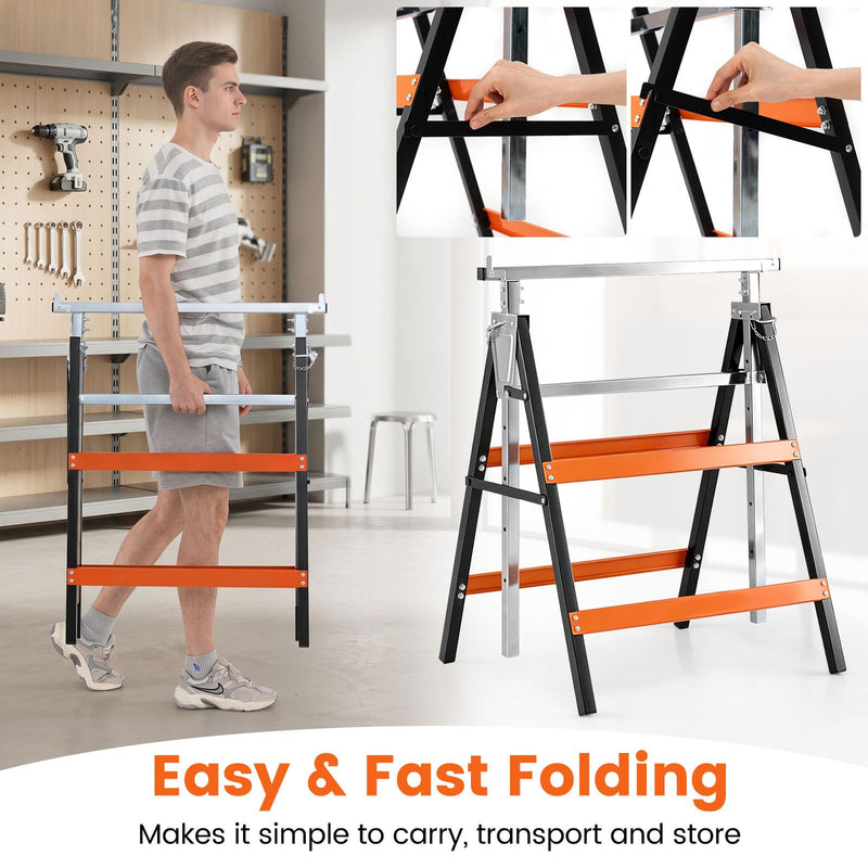 Load image into Gallery viewer, Goplus 2 Pack Folding Saw Horses with Top Limit Clip & Non-Slip Foot Pads