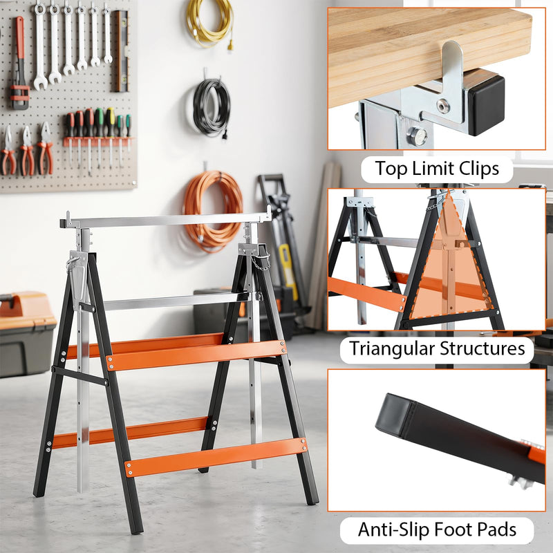 Load image into Gallery viewer, Goplus 2 Pack Folding Saw Horses with Top Limit Clip & Non-Slip Foot Pads