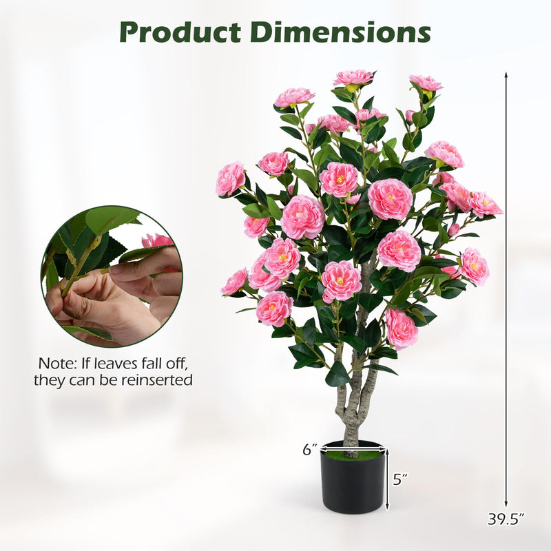 Load image into Gallery viewer, Goplus 39.5" Artificial Camellia Tree | Faux Flower Plant Tree in Cement-Filled Pot with Blossoms