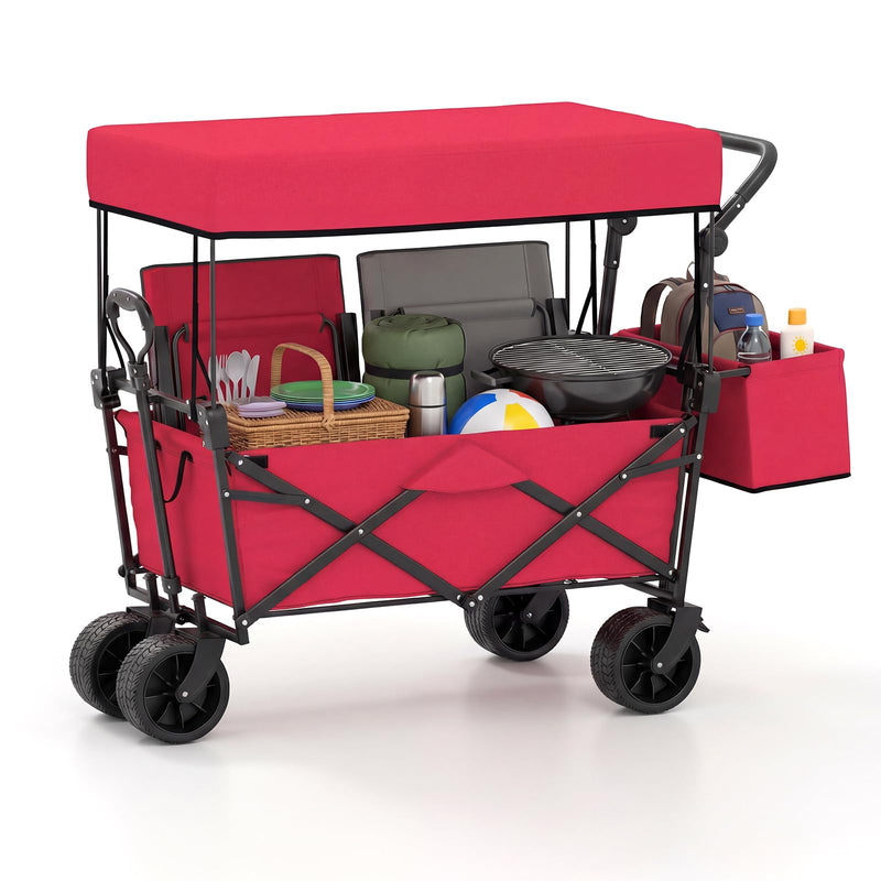 Load image into Gallery viewer, Goplus Collapsible Wagon w/Canopy Adjustable Handles & Detachable Storage Bag