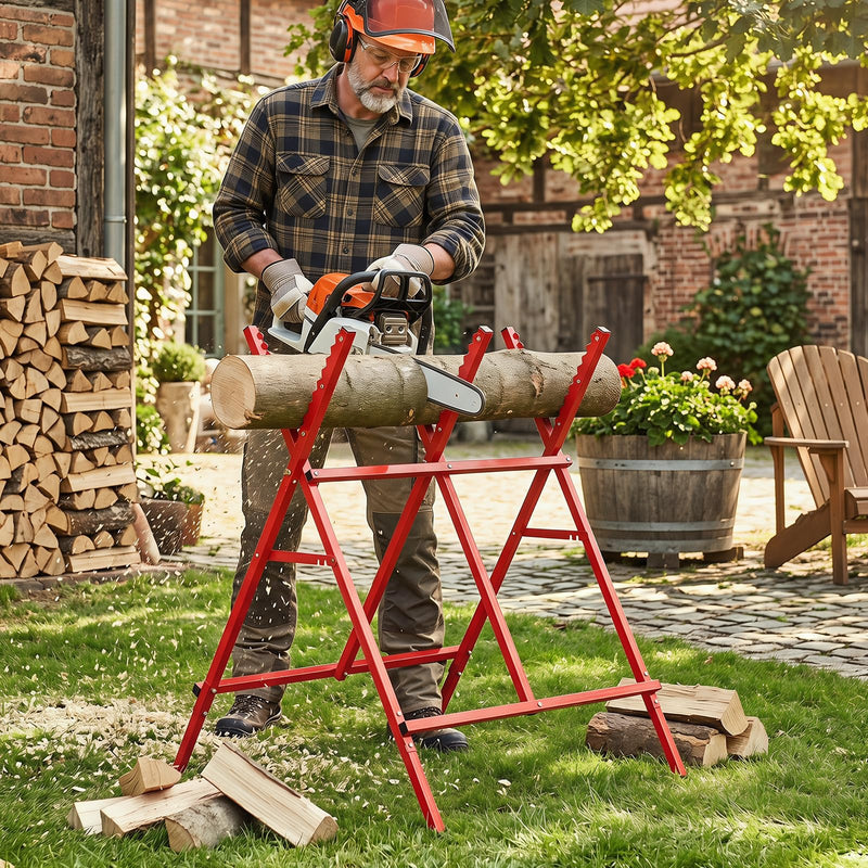 Load image into Gallery viewer, Goplus Adjustable Metal Sawbuck with Anti-Slip Sawteeth and Non-Slip Foot Pads