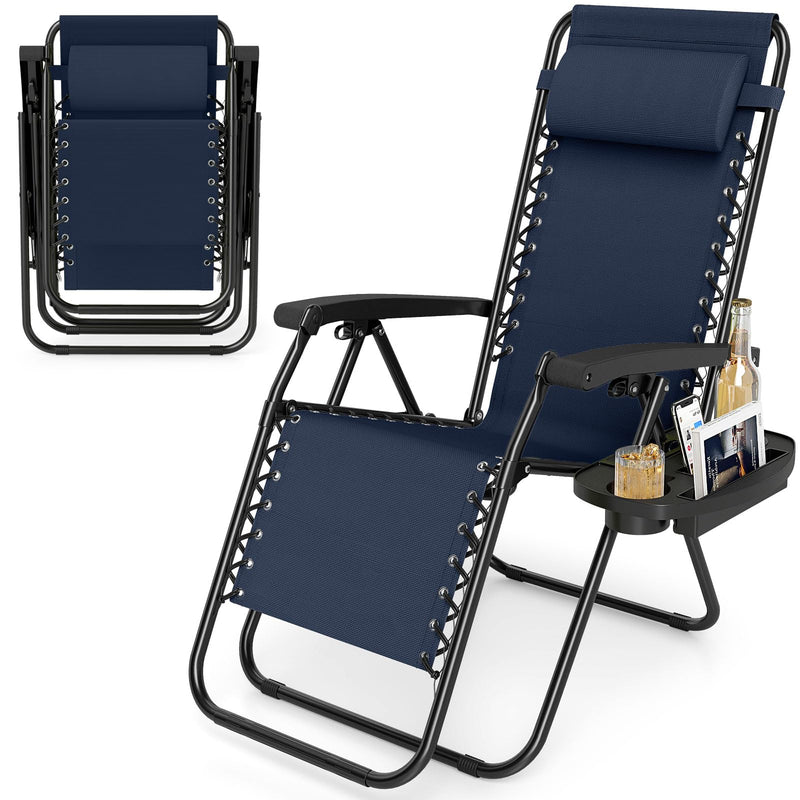 Load image into Gallery viewer, Goplus Zero Gravity Chair with Adjustable Backrest & Pillow, Cup Holder Tray
