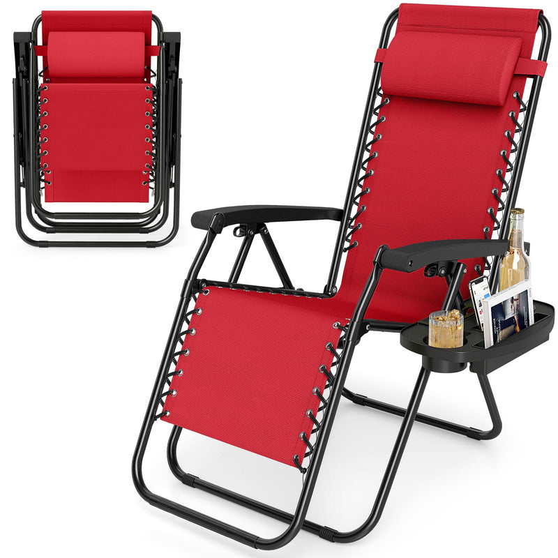 Load image into Gallery viewer, Goplus Zero Gravity Chair with Adjustable Backrest & Pillow, Cup Holder Tray