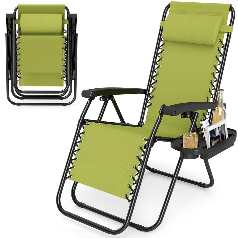 Load image into Gallery viewer, Goplus Zero Gravity Chair with Adjustable Backrest & Pillow, Cup Holder Tray