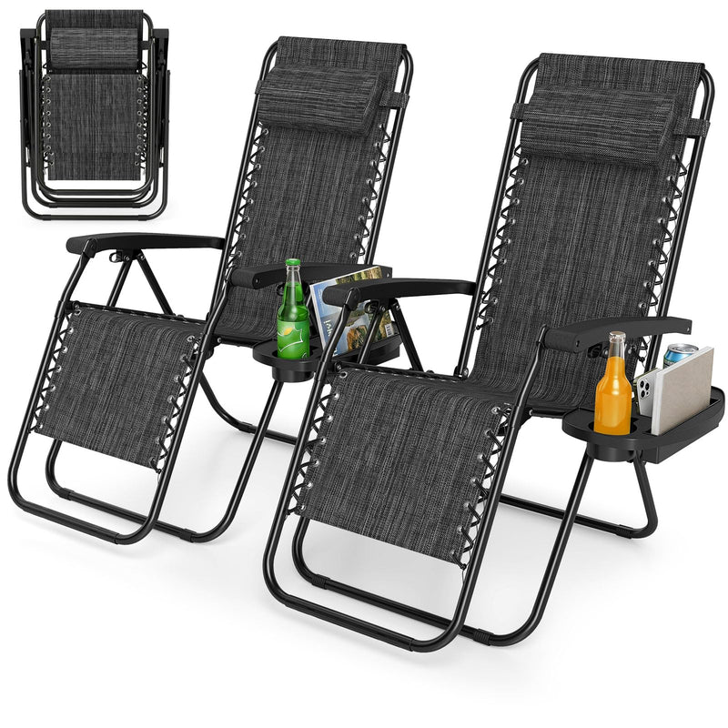 Load image into Gallery viewer, Goplus Zero Gravity Chair with Adjustable Backrest & Pillow, Cup Holder Tray