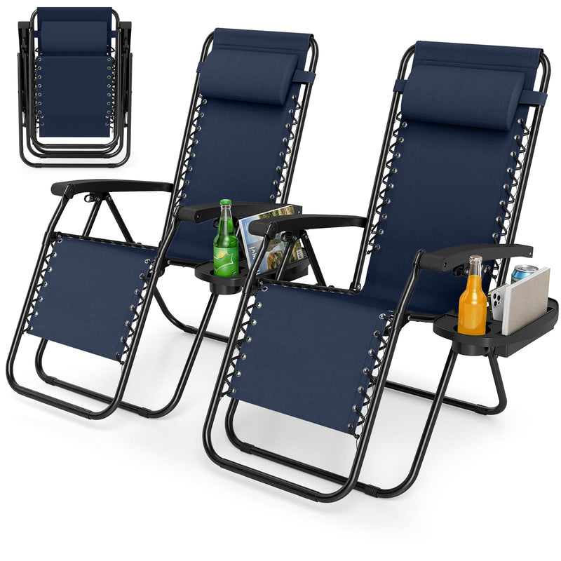 Load image into Gallery viewer, Goplus Zero Gravity Chair with Adjustable Backrest & Pillow, Cup Holder Tray