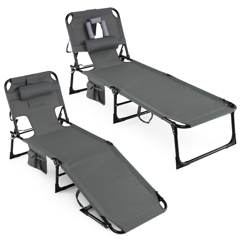 Load image into Gallery viewer, Folding Beach Lounge Chair w/ 4-Position Adjustable Backrest