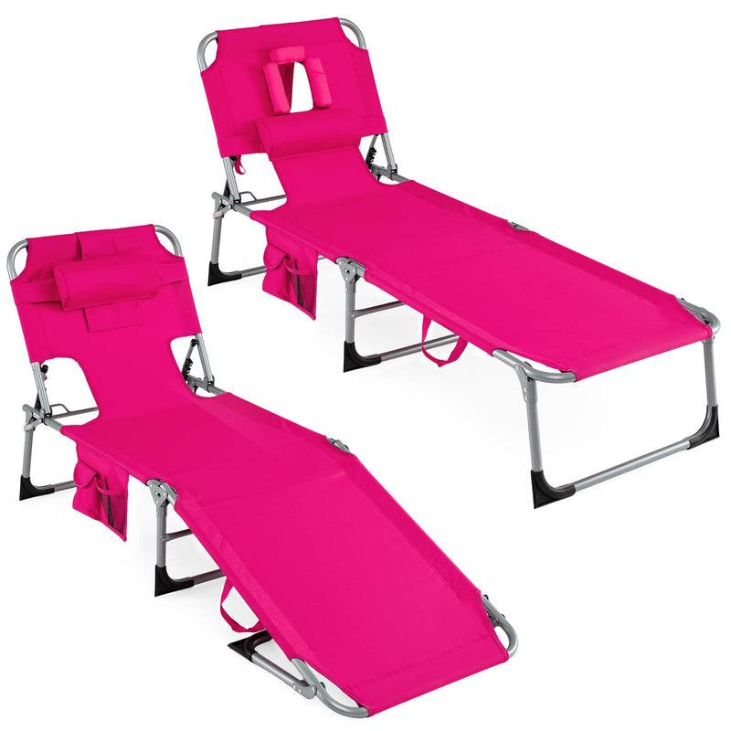 Load image into Gallery viewer, Folding Beach Lounge Chair w/ 4-Position Adjustable Backrest