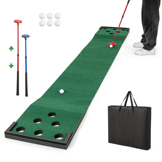Goplus Portable Golf Putting Mat with 2 Adjustable Putters