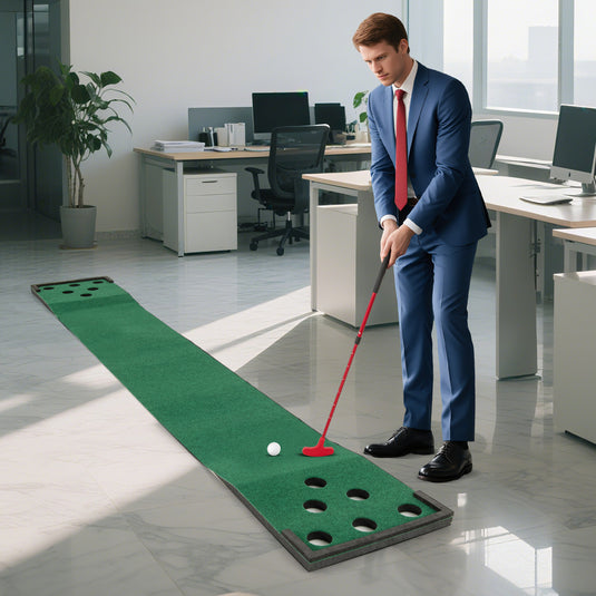 Goplus Portable Golf Putting Mat with 2 Adjustable Putters