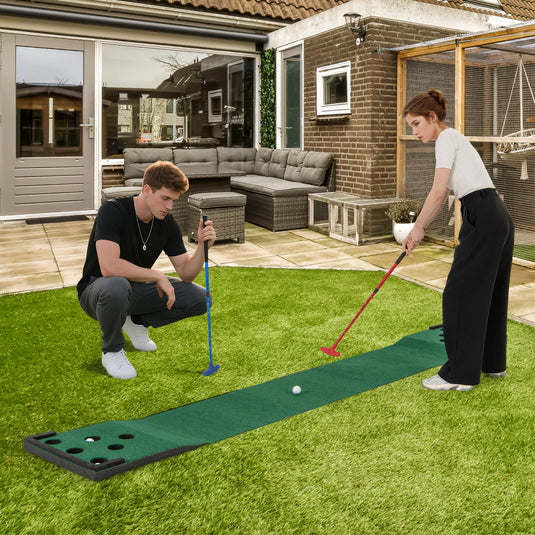 Goplus Portable Golf Putting Mat with 2 Adjustable Putters