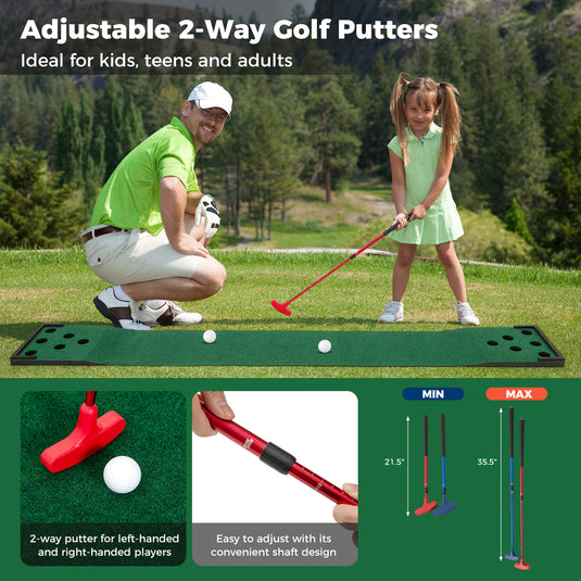 Goplus Portable Golf Putting Mat with 2 Adjustable Putters