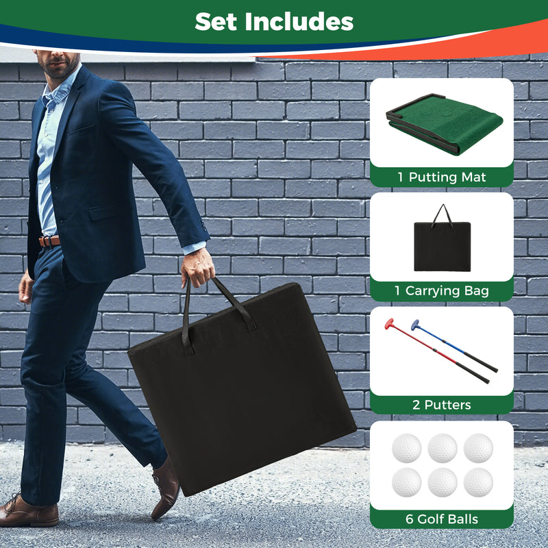 Load image into Gallery viewer, Goplus Portable Golf Putting Mat with 2 Adjustable Putters