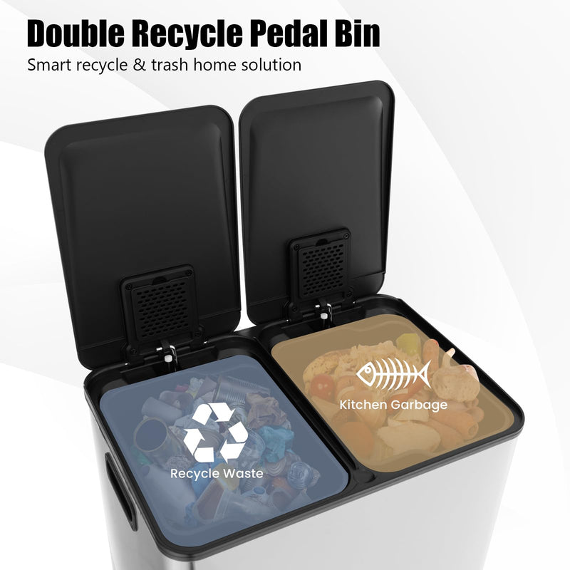 Load image into Gallery viewer, Goplus 16 Gallon/ (2x30L) Stainless Steel Trash Can, Kitchen Trash Bin