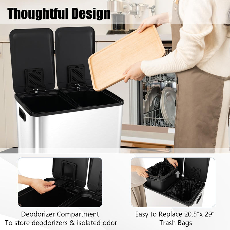 Load image into Gallery viewer, Goplus 16 Gallon/ (2x30L) Stainless Steel Trash Can, Kitchen Trash Bin