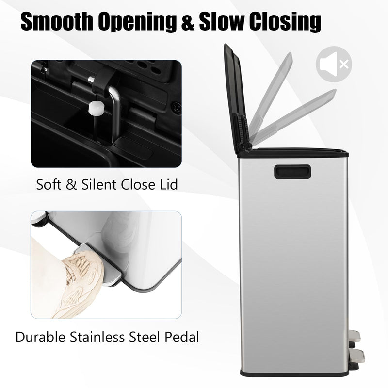 Load image into Gallery viewer, Goplus 16 Gallon/ (2x30L) Stainless Steel Trash Can, Kitchen Trash Bin