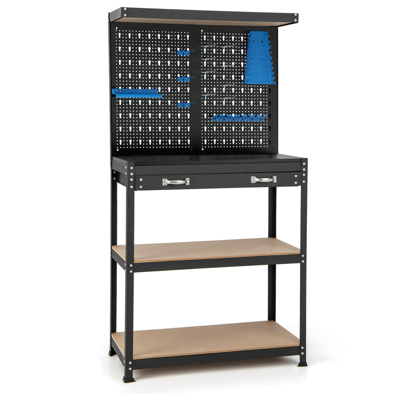 Load image into Gallery viewer, Goplus Workbench with Pegboard, 32" x 16" Multi-use Workbench with 2 Tires of Shelves, Topping Space
