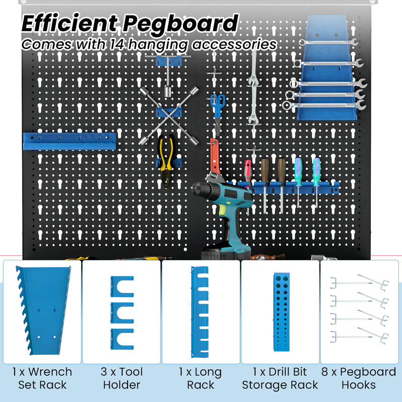 Load image into Gallery viewer, Goplus Workbench with Pegboard, 32" x 16" Multi-use Workbench with 2 Tires of Shelves, Topping Space