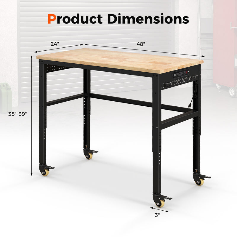 Load image into Gallery viewer, 48" Adjustable Workbench, Oak Wood Top Heavy-Duty Work Table Workstation with Non-Slipping Pads & Adjustable Height