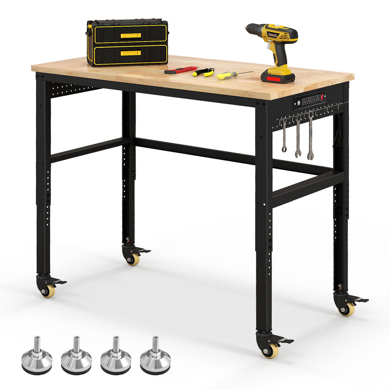 Load image into Gallery viewer, 48" Adjustable Workbench, Oak Wood Top Heavy-Duty Work Table Workstation with Non-Slipping Pads & Adjustable Height