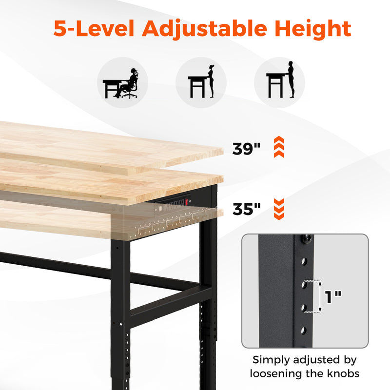 Load image into Gallery viewer, 48" Adjustable Workbench, Oak Wood Top Heavy-Duty Work Table Workstation with Non-Slipping Pads & Adjustable Height