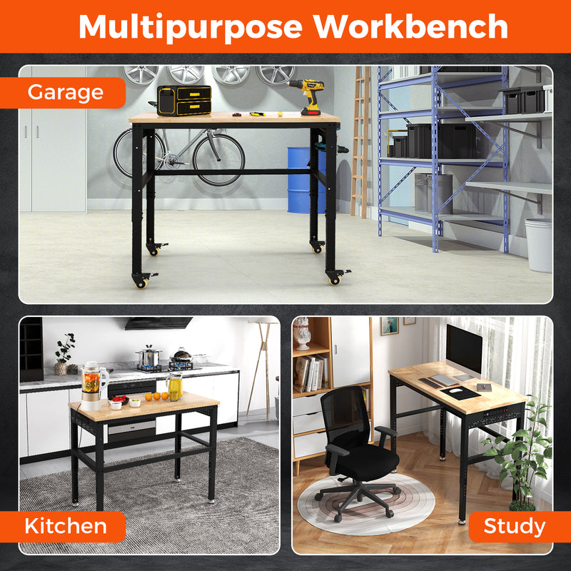 Load image into Gallery viewer, 48" Adjustable Workbench, Oak Wood Top Heavy-Duty Work Table Workstation with Non-Slipping Pads & Adjustable Height